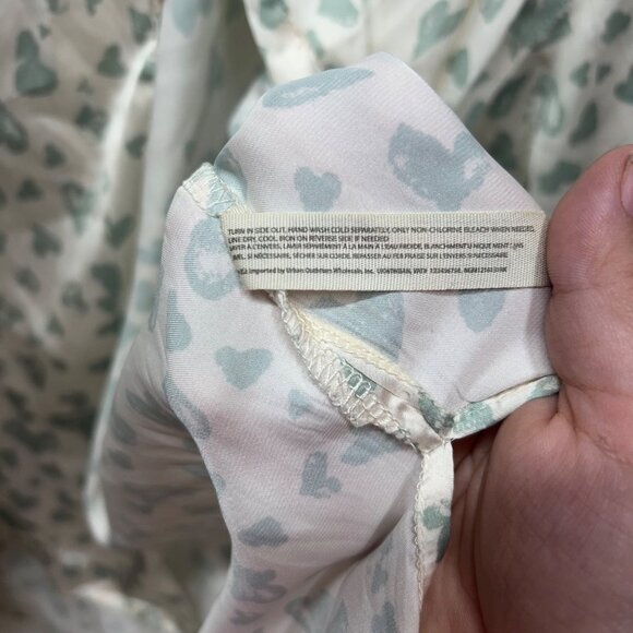 Intimately Free People Heart Print White & Green Button-Up Blouse With Long Slee - Picture 8 of 9